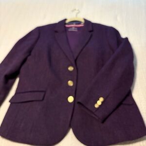 Talbots Deep Purple Blazer with Velvet Trim & Gold Buttons